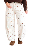 Beige Polka Dot Print Plus Size Barrel Jeans