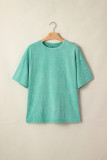 Mint Green Solid Color Cotton Mineral Washed Oversize Tee