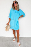 Light Blue Drop Shoulder Loose Casual T Shirt Mini Dress