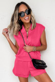 Fiery Red Quarter Zip Sleeveless Top Drawstring Shorts Casual 2pcs Outfit