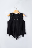 Black Western Fringe Rivet Paneling Bust Sleeveless Top