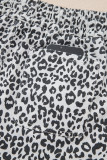 Khaki Leopard Print Tassel Drawstring Casual Denim Skort
