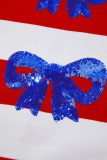 Red Stripe Sequin Bow Patriotic Half Sleeve Top