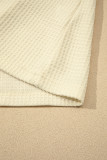 Beige Lace Splicing Button Cutout V Neck Waffle Knit Blouse
