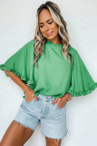 Green Ruffled Bell Sleeve Loose Blouse
