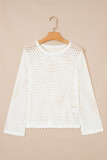 White Scalloped Trim Hollow Out Knit Long Sleeve Top