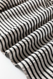 Black Stripe Double Ruffled Short Sleeve Contrast Trim V Neck Midi Dress