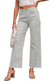 Gray Leopard Frayed Edge Wide Leg High Waist Jeans
