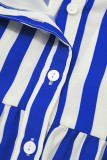 Sky Blue Stripe Balloon Sleeve Loose Button up Shirt
