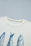 White Fish Print Short Sleeve Round Neck T Shirt