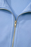 Sky Blue Half Zipped Ruffled Short Set