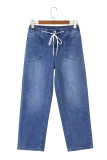 Ashleigh Blue Drawstring Waist Ankle Length Casual Jeans Regular Fit Pocket Detail Denim Pants