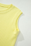 Yellow Cream Solid Color Textured Loose Tank Casual Shorts 2pcs Outfit