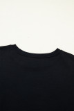 Black Solid Color Dropped Shoulder Long Sleeve Top