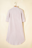 Khaki Stripe Frilled Collar Half Sleeve Shirt Maxi Dress