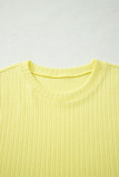 Yellow Cream Solid Color Textured Loose Tank Casual Shorts 2pcs Outfit
