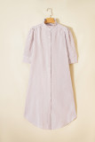 Khaki Stripe Frilled Collar Half Sleeve Shirt Maxi Dress