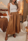 Chestnut Striped Colorblock Patchwork Sleeveless Casual Long Dress