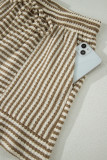 Brown Stripe Breathable Textured Knit Short 2pcs Set