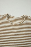 Brown Stripe Breathable Textured Knit Short 2pcs Set