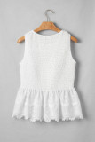 White Sleeveless Smocked Lace Peplum Top