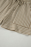 Brown Stripe Breathable Textured Knit Short 2pcs Set