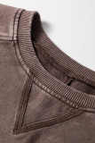 Dark Brown 3/4 Sleeve Mineral Wash Loose Cotton Top