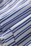 Blue Stripe Embroidered Detail Button Front Long Sleeve Shirt