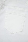White Raw Hem Ankle-length Loose Jeans