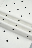 White Polka Dot Print Scalloped Patch Pocket Cotton Shift Pants