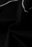Black Waffle Textured Contrast Trim V Neck Tee