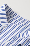 Blue Stripe Embroidered Detail Button Front Long Sleeve Shirt