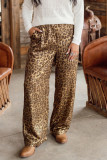 Multicolour Leopard Print Western Style Wide Leg Full Length Pants