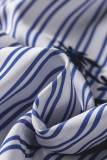 Blue Stripe Embroidered Detail Button Front Long Sleeve Shirt