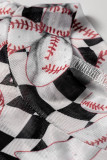 Black Checkered Baseball Bow Print High Neck Long Sleeve Mesh Top