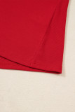 Racing Red Plaid Pearl Ruffled Short Sleeve Knitted Christmas Holiday Plus Size T-shirt
