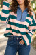 Green Stripe Quarter-Zip Metal Zipper Cover Stitch Hem Top