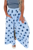 Sky Blue Polka Dot Wide Leg Elastic Waist Casual Pants