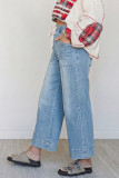 Beau Blue Drawstring Waist Wide Leg Ankle Length Jeans