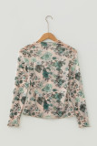 Green Western Style Floral Print Long Sleeve Mesh Top