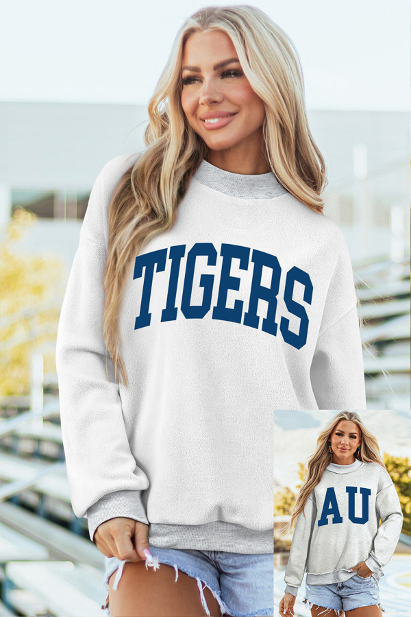 Light Grey AU/ TIGERS Reversible Printed Mock Neck Sweatshirt