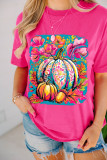 Rose Red Floral Pumpkin Graphic Print Crewneck Relaxed T-Shirt