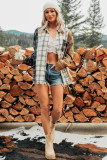 Multicolour Plaid Button-Up Long Sleeve Shift Silhouette Shacket