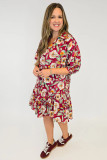 Red Floral Print Half Sleeve Short Shift Dress