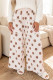 Khaki Polka Dot Wide Leg Elastic Waist Casual Pants