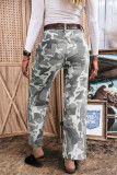 Green Camo Pattern Cotton Denim Shift Jeans