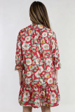 Red Floral Print Half Sleeve Short Shift Dress