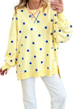Yellow Loose-fit Long Sleeve Round Neck Polka Dot Tunic Sweatshirt