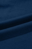 Navy Blue Solid Exposed Seam Crew Neck Long Sleeve Top