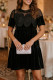 Black Embroidered Velvet Short Sleeve Mini Shift Dress
